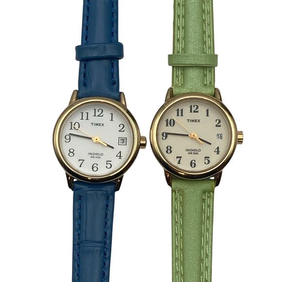 Two Timex Womens Indiglo WR 30m Watches 25mm - New Leather Bands New Batteries - Picture 1 of 14
